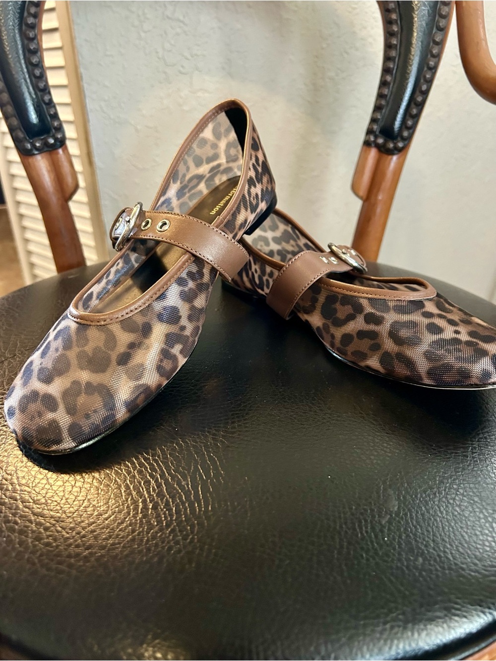 Reformation Leopard-Print Mary Jane Flats with Brown Strap